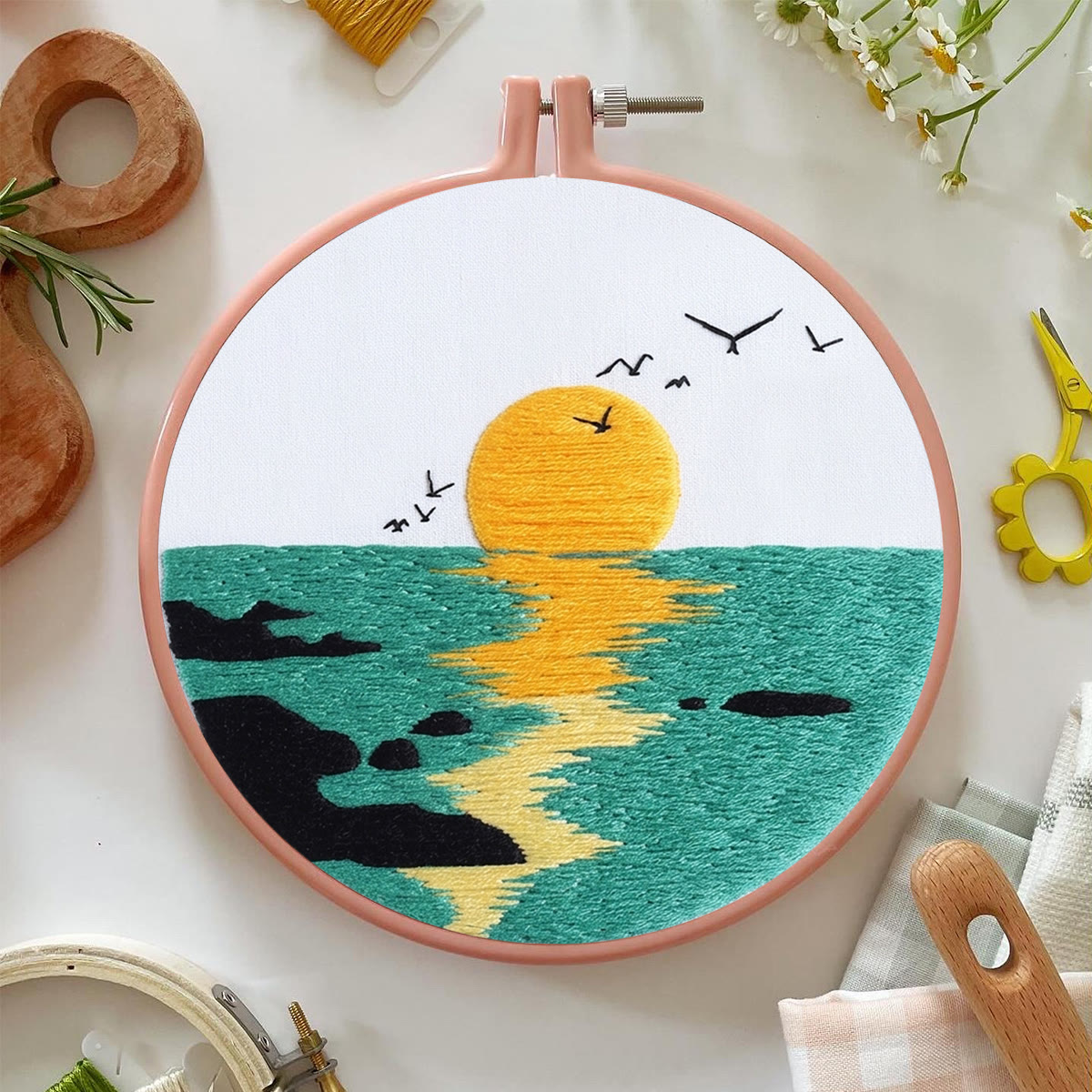 Rubbyoo Embroidery Kit - Twilight By The Sea | Thoughtful Stitiched Housewarming Gift | Elegant Seaside View Craft - image 2