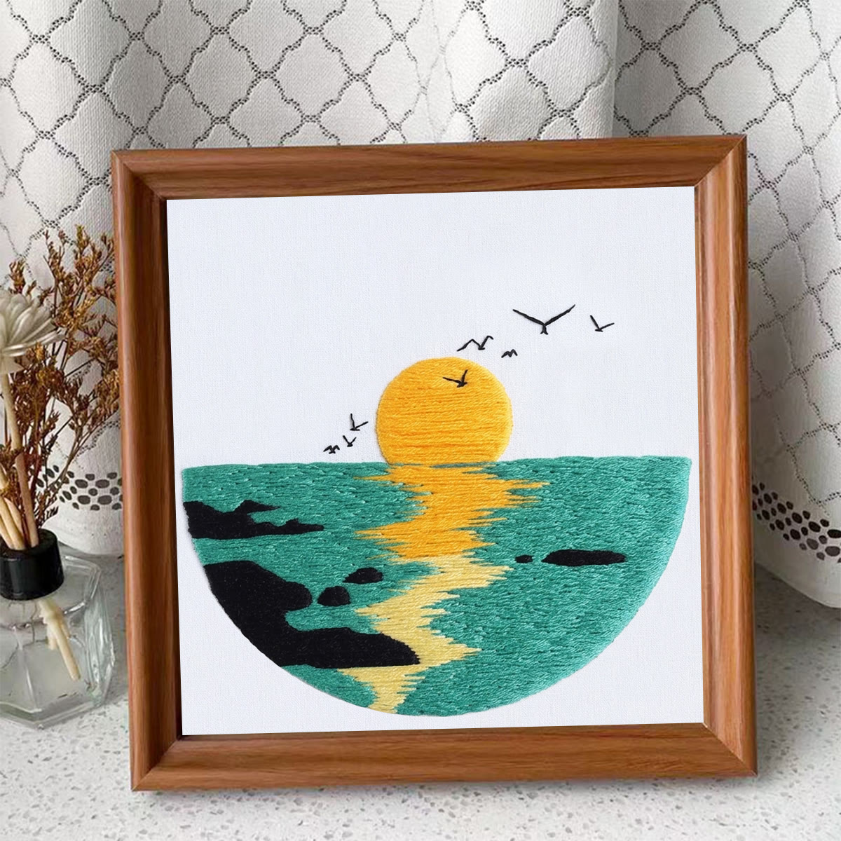 Rubbyoo Embroidery Kit - Twilight By The Sea | Thoughtful Stitiched Housewarming Gift | Elegant Seaside View Craft - Embroidery Kit Plus An Extra Frame - image 10