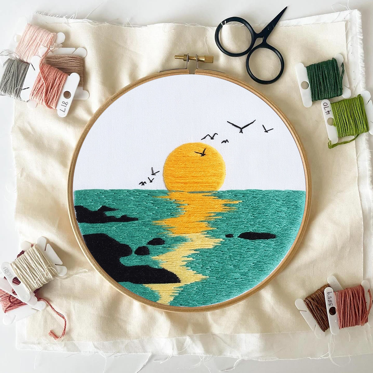 Rubbyoo Embroidery Kit - Twilight By The Sea | Thoughtful Stitiched Housewarming Gift | Elegant Seaside View Craft - image 8