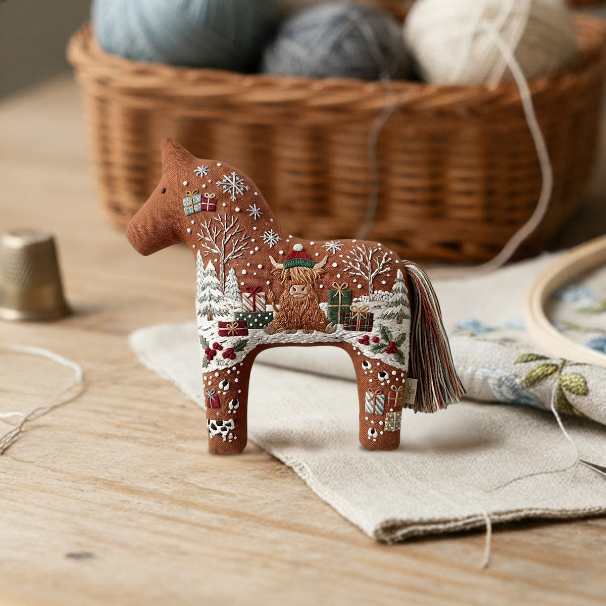 Rubbyoo Dala Horse Embroidery Kit - Cute Scottish Highland Calf | Cozy Christmas Decor Gift | Woodland Animal Craft - image 2