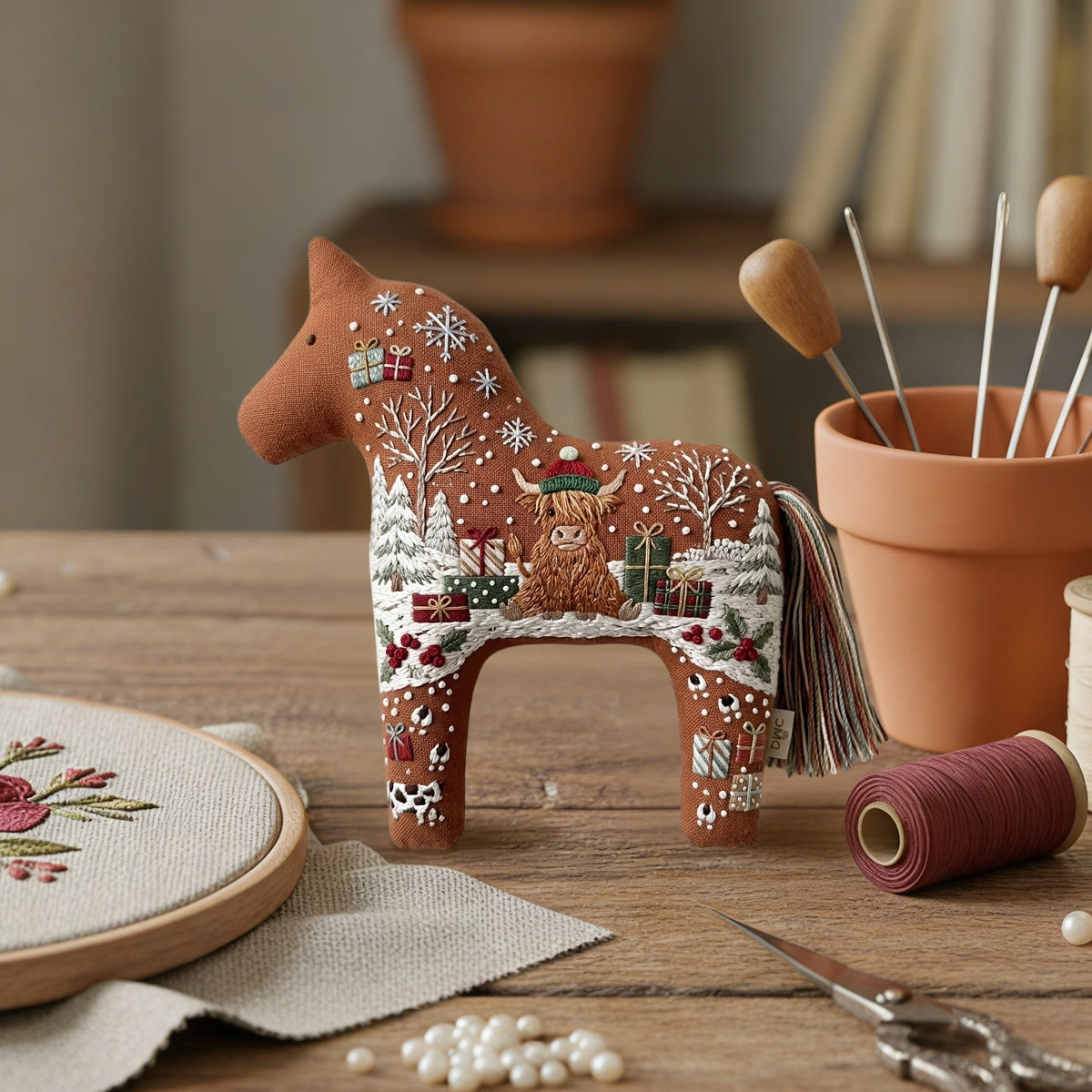 Rubbyoo Dala Horse Embroidery Kit - Cute Scottish Highland Calf | Cozy Christmas Decor Gift | Woodland Animal Craft - image 5