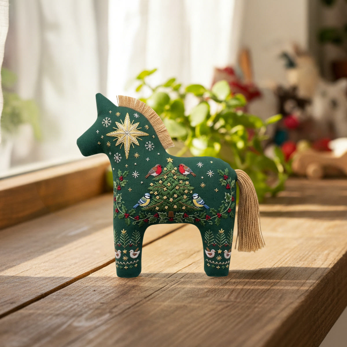Rubbyoo Dala Horse Embroidery Kit - Christmas Tree Bird | Chickadee Winter Berry Branch Design | Beginner Diy Craft - image 3