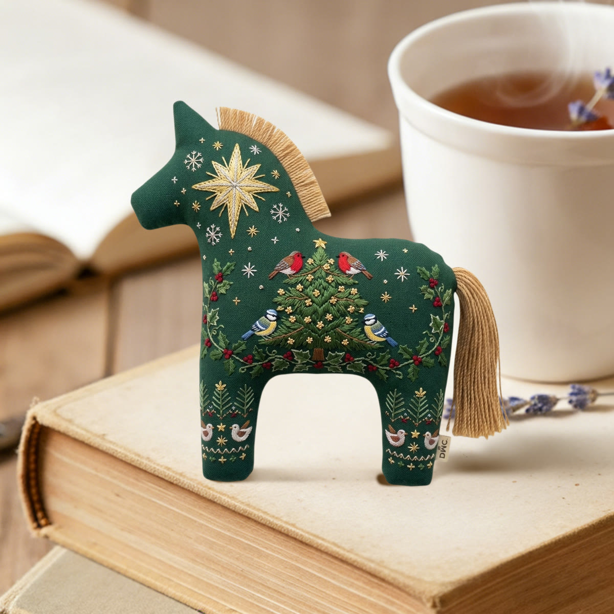 Rubbyoo Dala Horse Embroidery Kit - Christmas Tree Bird | Chickadee Winter Berry Branch Design | Beginner Diy Craft - image 2