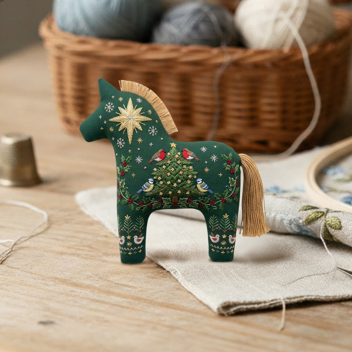 Rubbyoo Dala Horse Embroidery Kit - Christmas Tree Bird | Chickadee Winter Berry Branch Design | Beginner Diy Craft - image 4