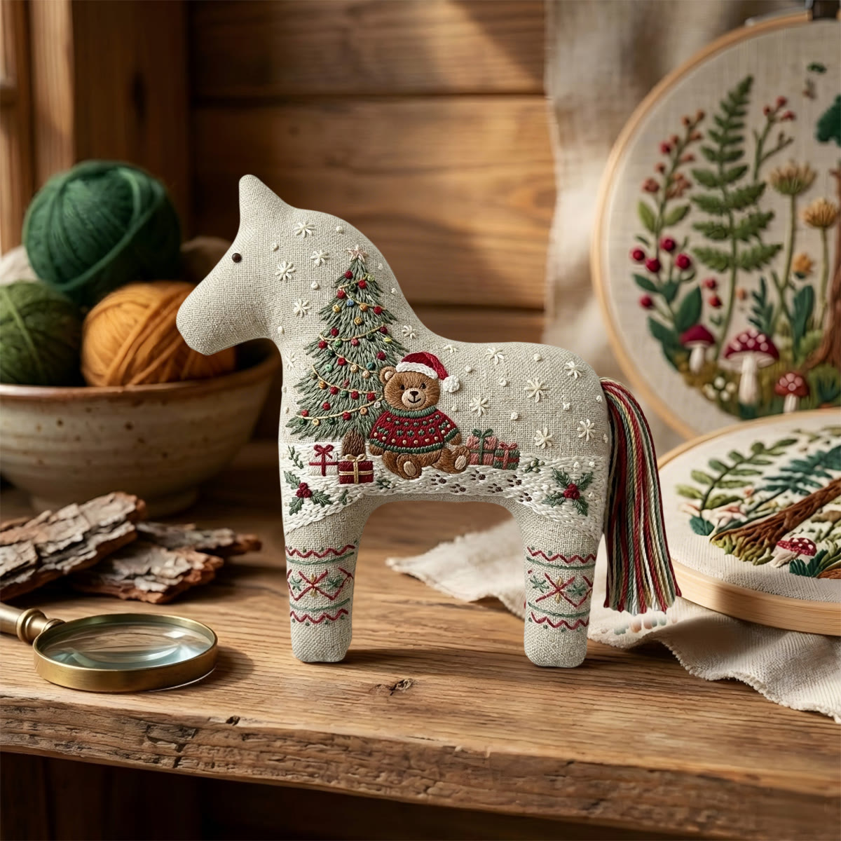 Rubbyoo Dala Horse Embroidery Kit - Winter Woodland Teddy Bear | Christmas Cozy Craft Gift | Ideal Newborn Keepsake - image 4