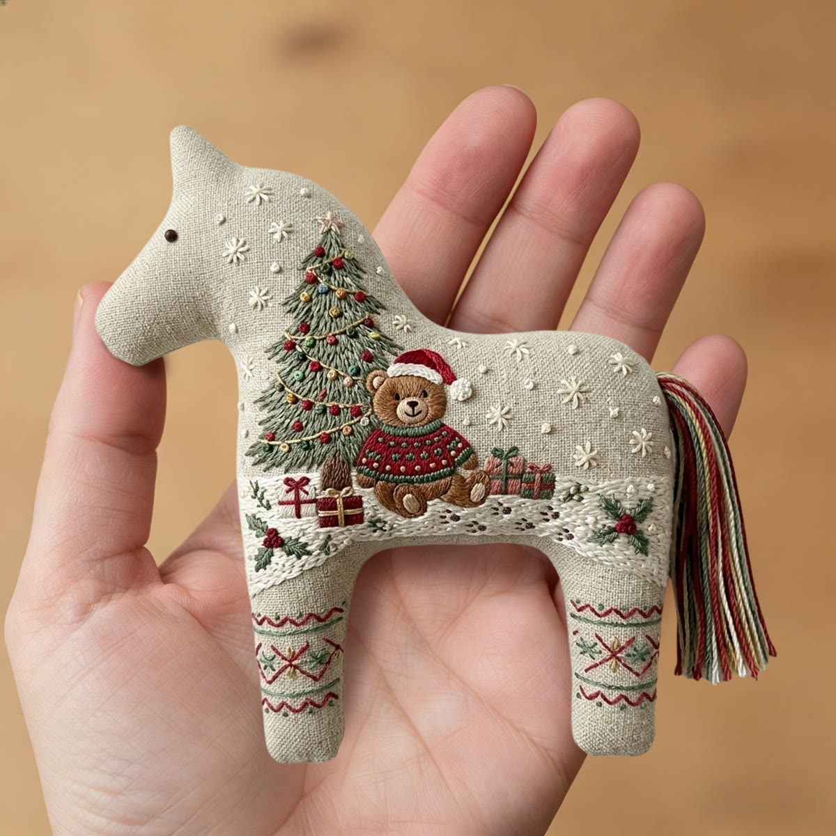 Rubbyoo Dala Horse Embroidery Kit - Winter Woodland Teddy Bear | Christmas Cozy Craft Gift | Ideal Newborn Keepsake - image 2