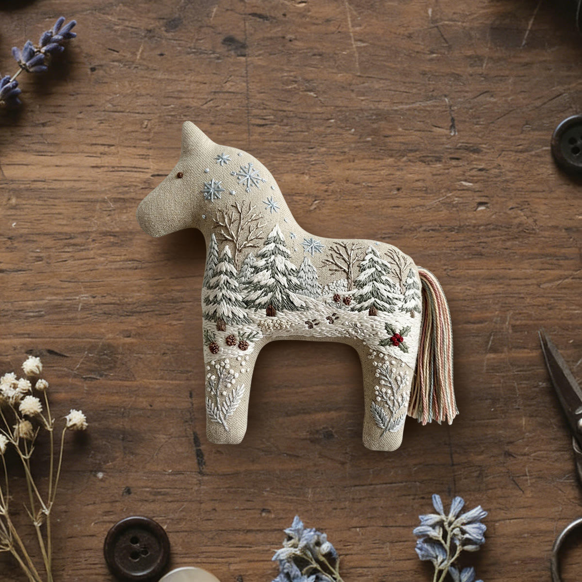 Rubbyoo Dala Horse Embroidery Kit - Scenic Snowy Landscape | Christmas Cozy Decor Gift | Easy Seasonal Needlework For Beginners - 6 inches hoop kit - image 1