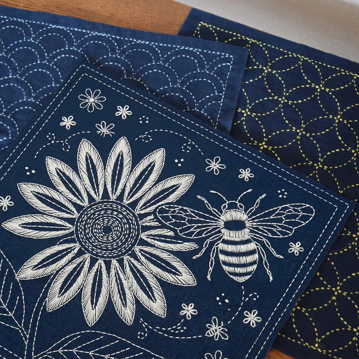 Rubbyoo Sashiko Embroidery Kit - Sunflowers And Busy Bees | Botanical Handcraft Gift | Beginner-friendly Design - image 3