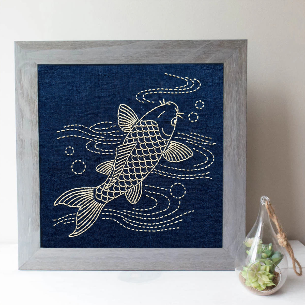 Rubbyoo Sashiko Embroidery Kit - Koi Fish In The Water | Relaxing Mindful Hobby For Beginners | Perfect Present For Minimalist - image 4
