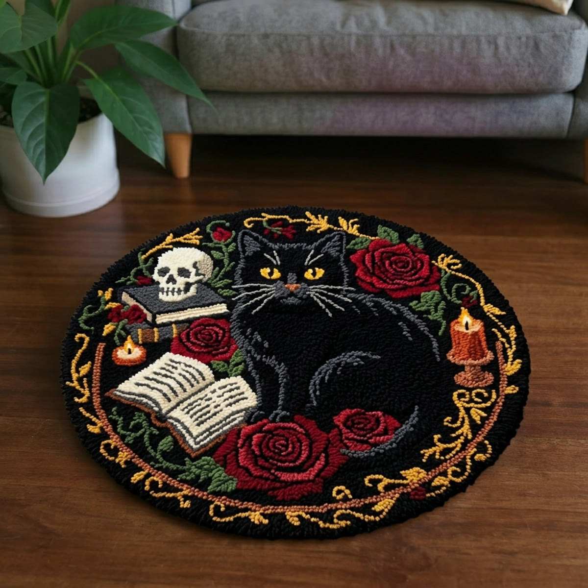 Rubbyoo Latch Hook Rug Kit - Witchy Black Cat | Gothic Halloween Ornament | Unique Gift Idea  - image 3