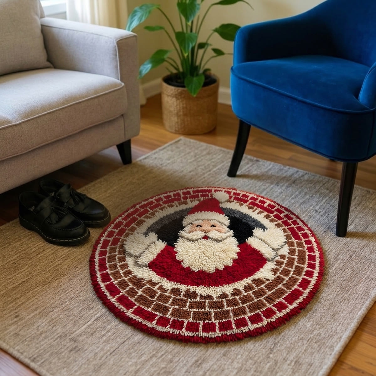 Rubbyoo Latch Hook Rug Kit - Chimney Santa Claus | Christmas Optical Illusion Round Rug | Unique Handmade Gift  - image 3