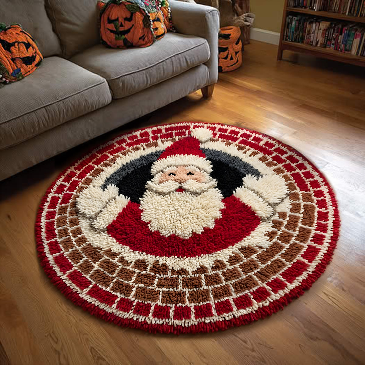 Rubbyoo Latch Hook Rug Kit - Chimney Santa Claus | Christmas Optical Illusion Round Rug | Unique Handmade Gift  - image 6