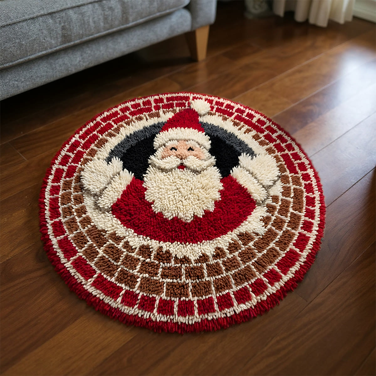 Rubbyoo Latch Hook Rug Kit - Chimney Santa Claus | Christmas Optical Illusion Round Rug | Unique Handmade Gift  - image 5