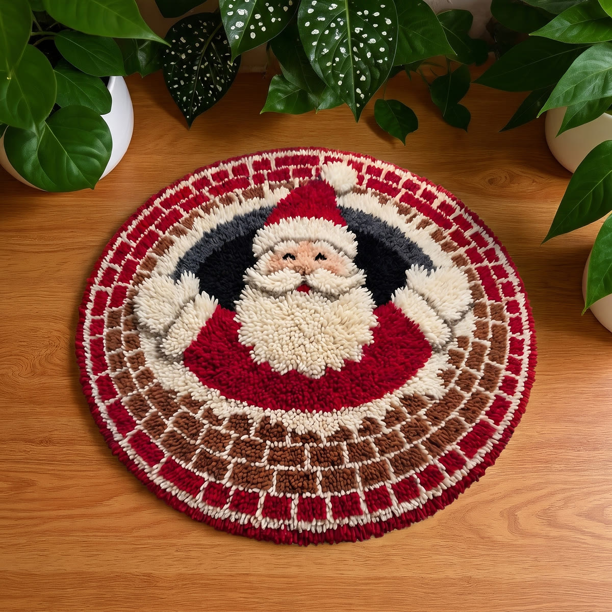 Rubbyoo Latch Hook Rug Kit - Chimney Santa Claus | Christmas Optical Illusion Round Rug | Unique Handmade Gift  - 48×48cm - image 1