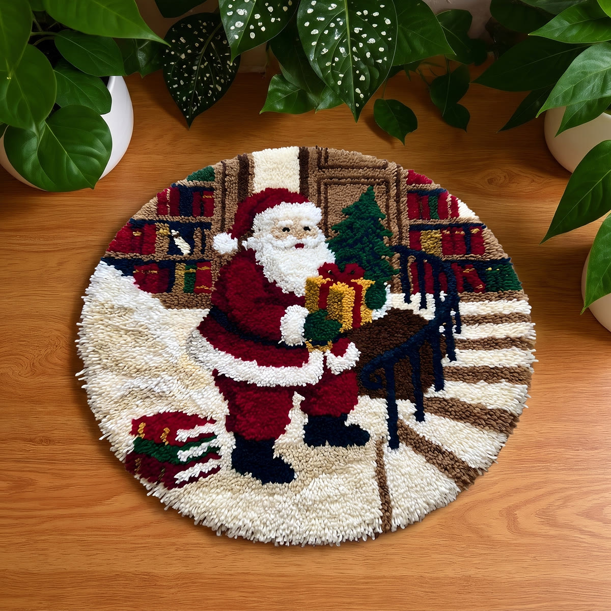 Rubbyoo Latch Hook Rug Kit - Santa Claus And Gift | Christmas Home Decor | Special Handmade Craft Gift - 48×48cm - image 1