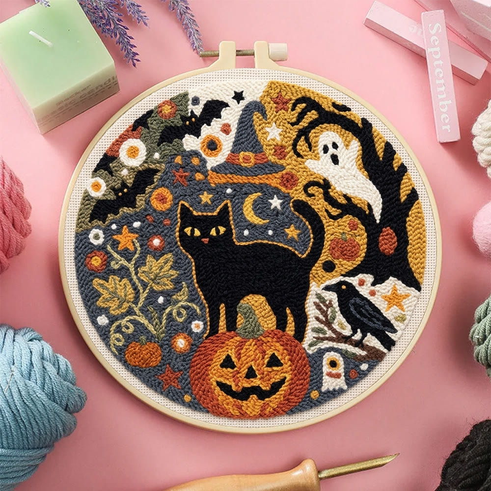 Ghost World Punch Needle Kit - Handmade Halloween Gift Idea | Gothic Ghost、Bats & Black Cat Motif - image 7