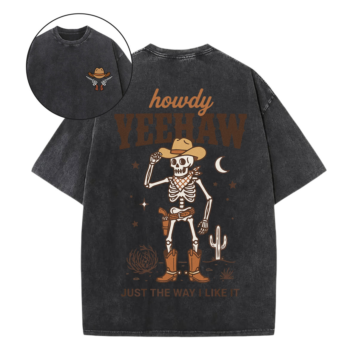 Rubbyoo Just The Way I Like It Double Sided Unisex Washed T-shirt Western Cowboy Style - Black - 5XL - image 8