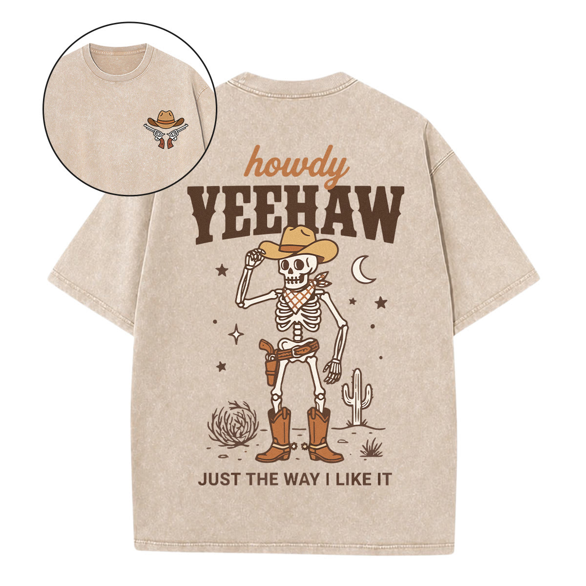 Rubbyoo Just The Way I Like It Double Sided Unisex Washed T-shirt Western Cowboy Style - Apricot - 5XL - image 1