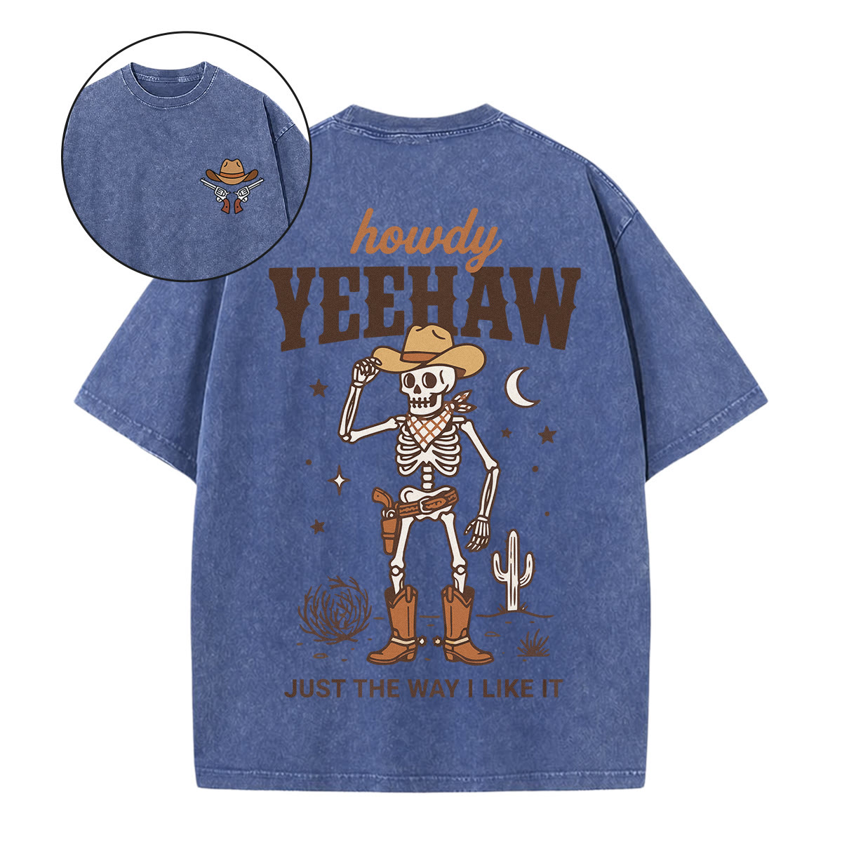 Rubbyoo Just The Way I Like It Double Sided Unisex Washed T-shirt Western Cowboy Style - Blue - 5XL - image 10