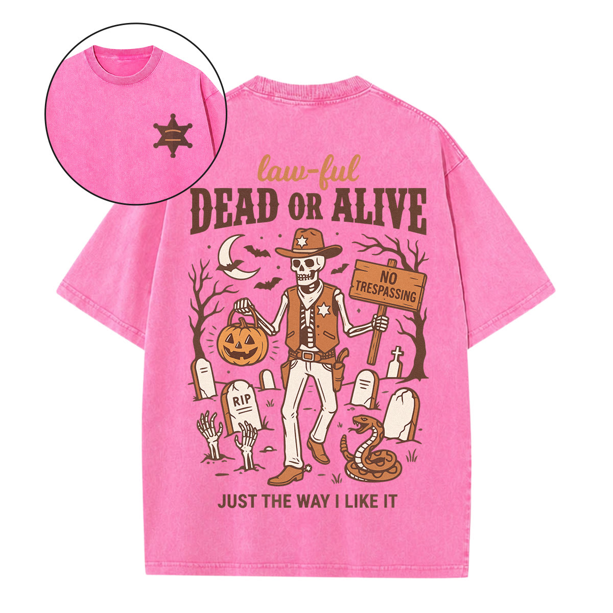 Rubbyoo Dead Or Alive Double Sided Unisex Washed T-shirt Stylish Halloween Look - Pink - 5XL - image 12
