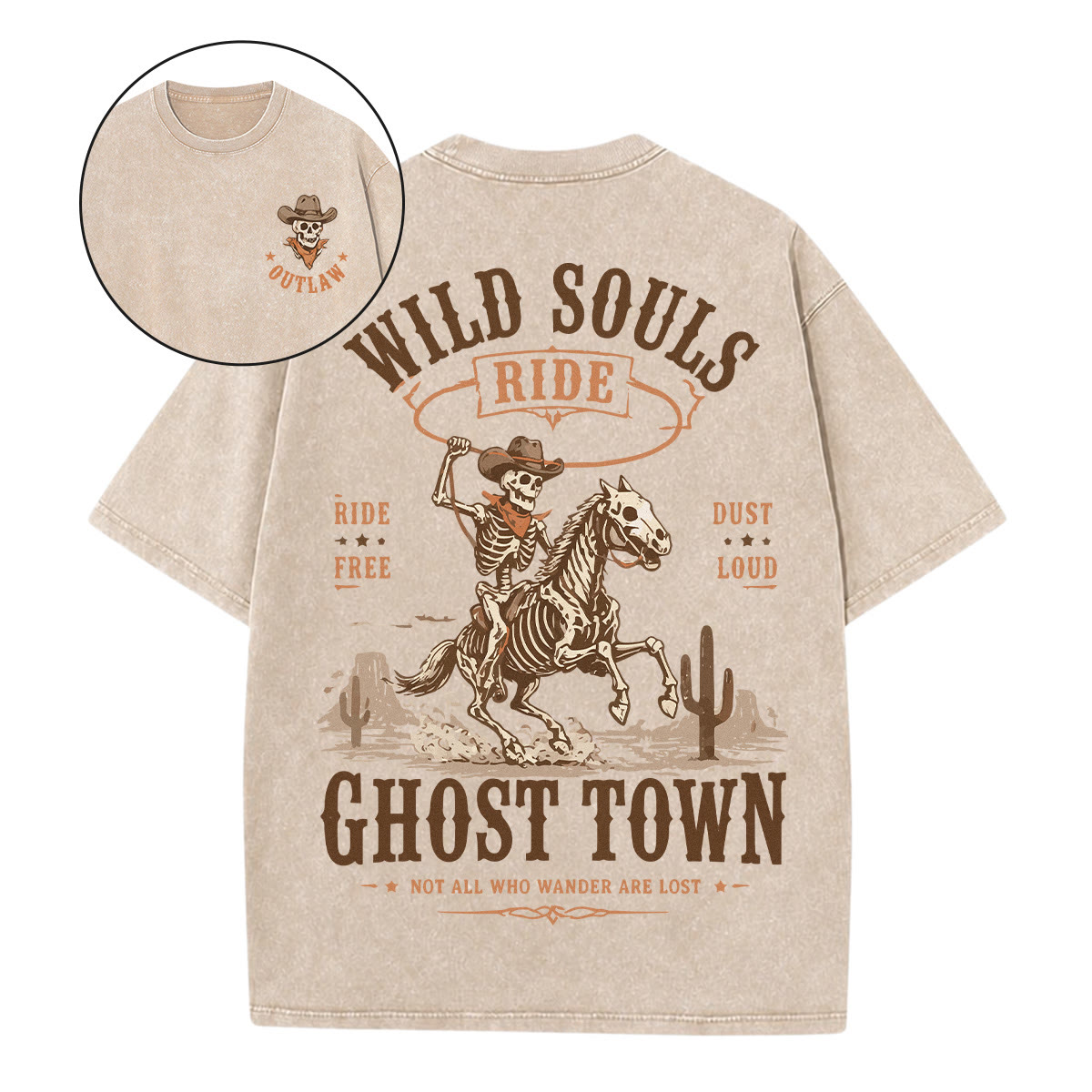 Rubbyoo Wild Souls Double Sided Unisex Washed T-shirt Special Halloween Graphic - Apricot - 5XL - image 1