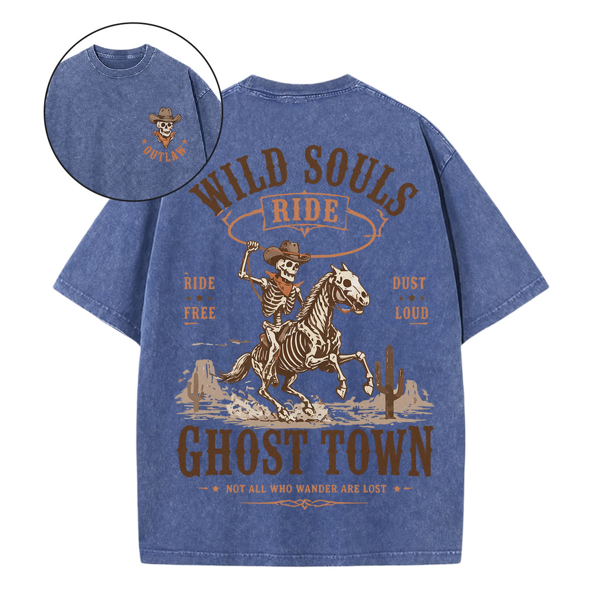 Rubbyoo Wild Souls Double Sided Unisex Washed T-shirt Special Halloween Graphic - Blue - 5XL - image 8