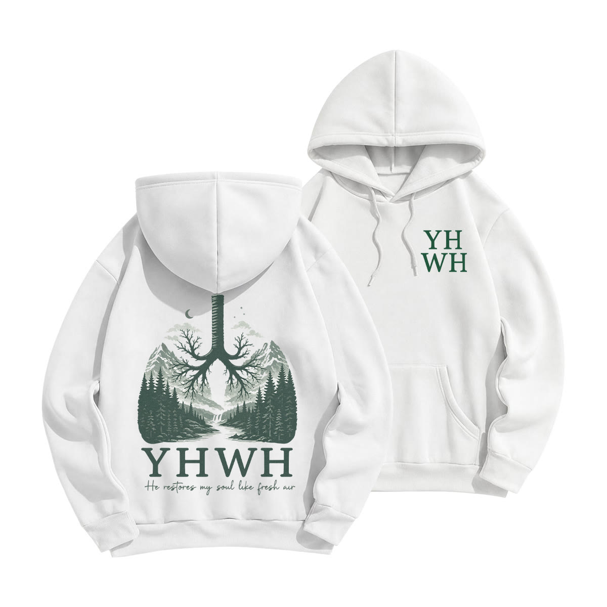 Rubbyoo He Restores My Soul Like Fresh Air YHWH Unisex Hoodie - White - 2XL - image 10
