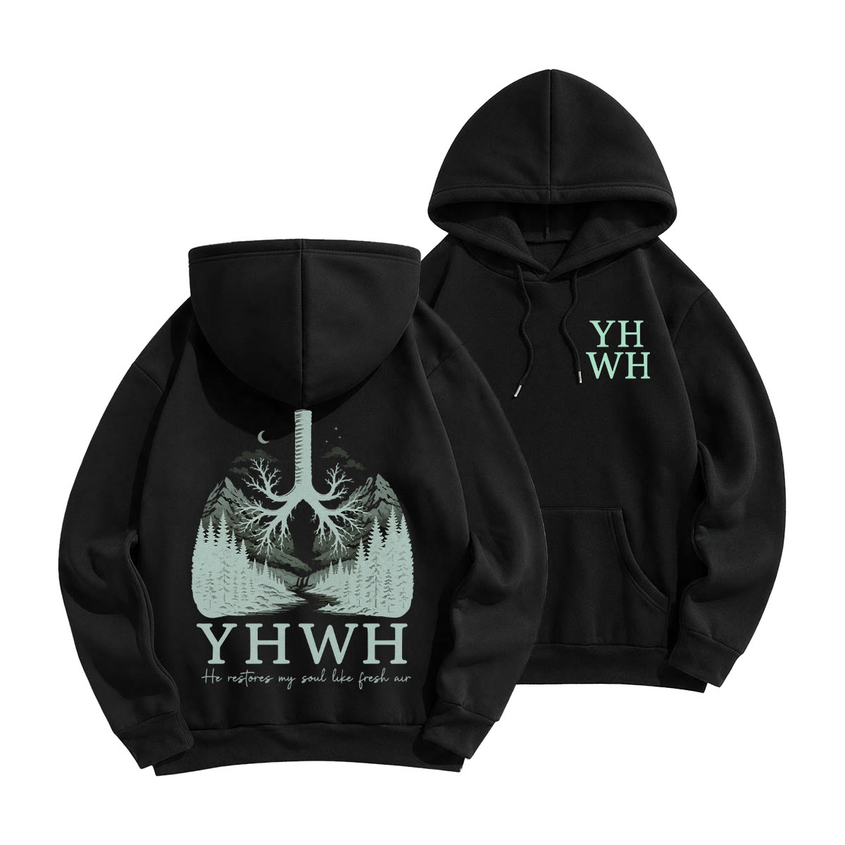 Rubbyoo He Restores My Soul Like Fresh Air YHWH Unisex Hoodie - Black - 2XL - image 13