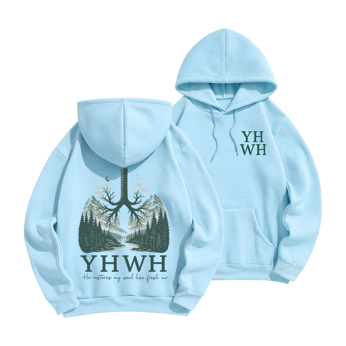 Rubbyoo He Restores My Soul Like Fresh Air YHWH Unisex Hoodie - Light Blue - 2XL - image 22
