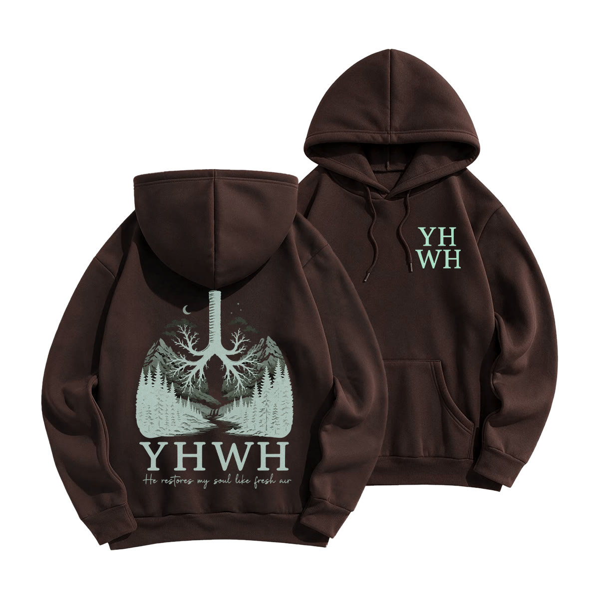 Rubbyoo He Restores My Soul Like Fresh Air YHWH Unisex Hoodie - Coffee - 2XL - image 16
