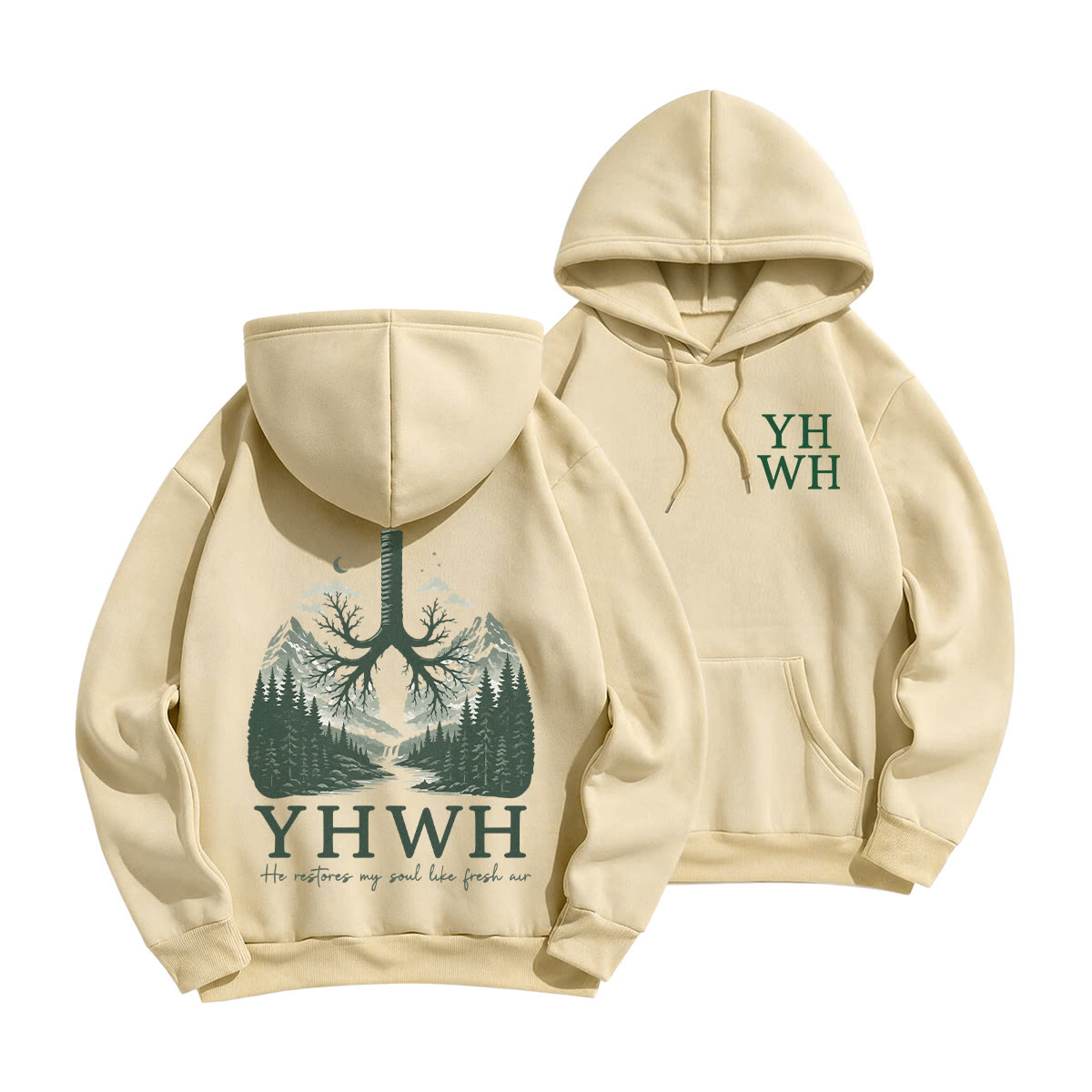 Rubbyoo He Restores My Soul Like Fresh Air YHWH Unisex Hoodie - Light Coffee - 2XL - image 7