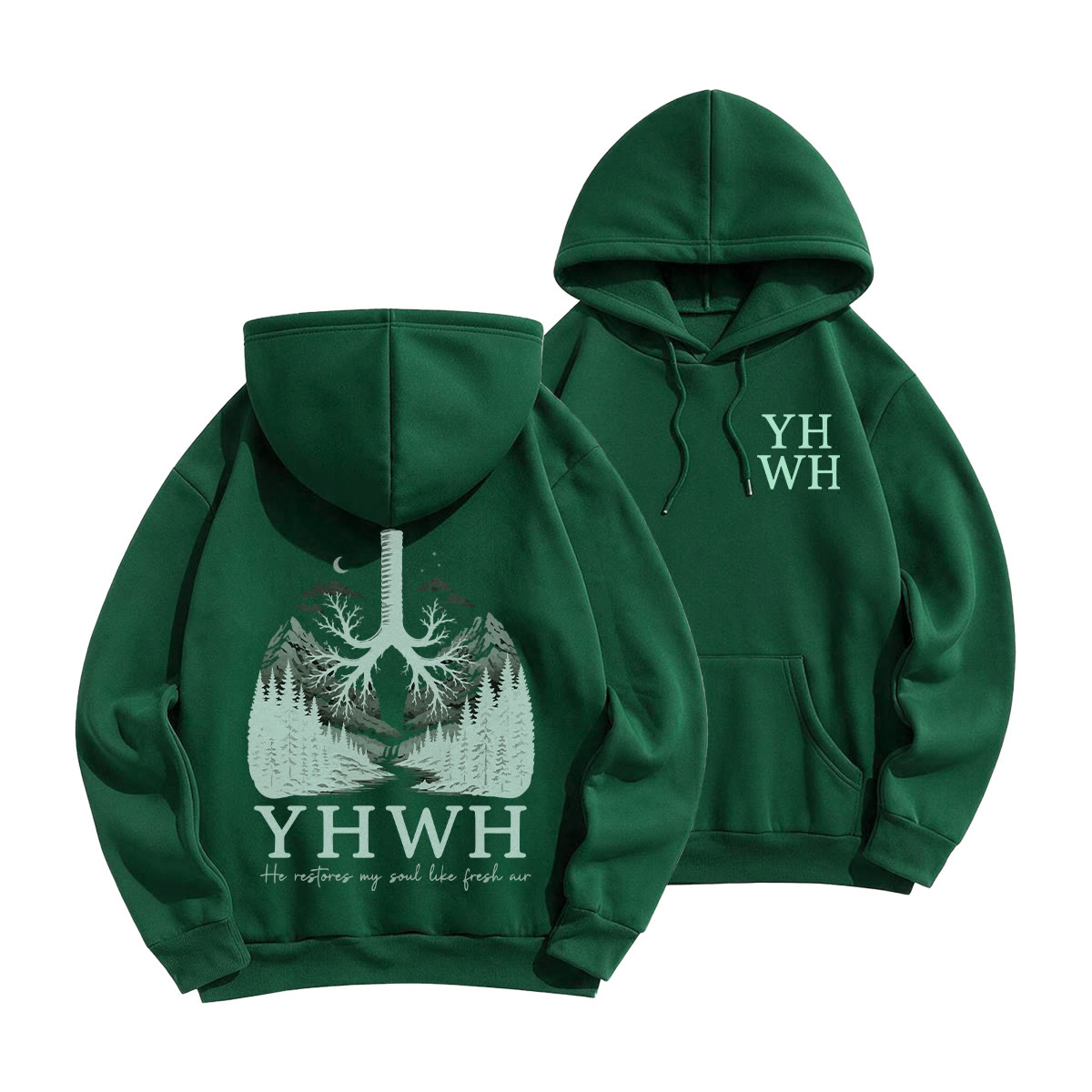Rubbyoo He Restores My Soul Like Fresh Air YHWH Unisex Hoodie - Green - 2XL - image 19