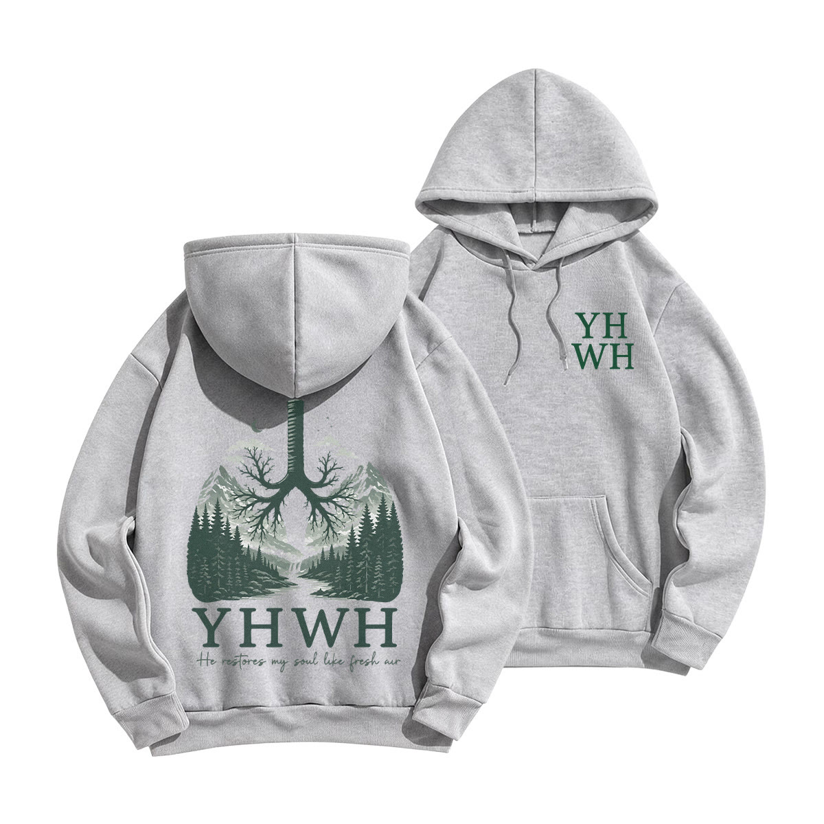 Rubbyoo He Restores My Soul Like Fresh Air YHWH Unisex Hoodie - Grey - 2XL - image 1