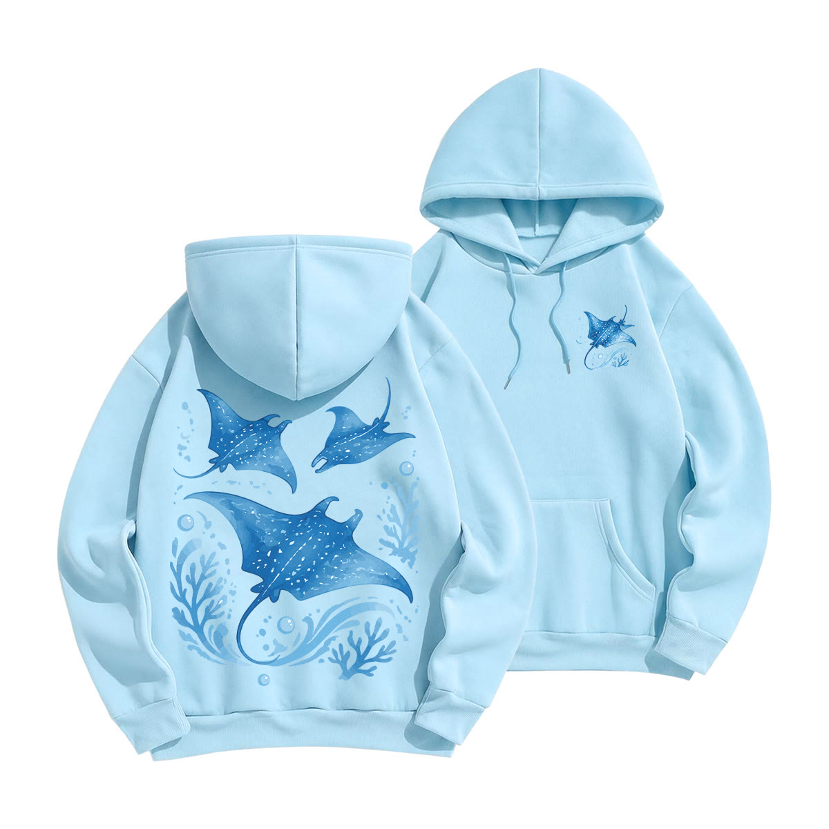 Rubbyoo Ocean Devil Fish Unisex Hoodie - Light Blue - 2XL - image 1