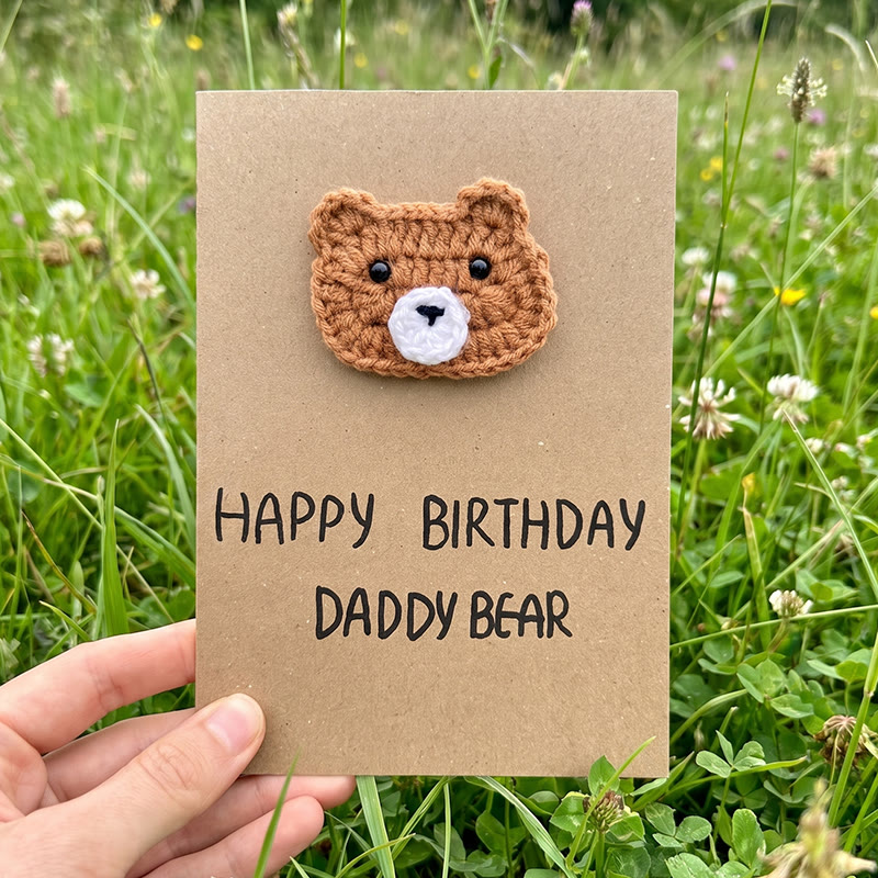 Rubbyoo 3d Festive Knitted Card - Unique Crochet Greeting Card  | Nice For Birthday & Anniversary & Father's Day  - Happy Birthday Card - DADDY BEAR - image 2