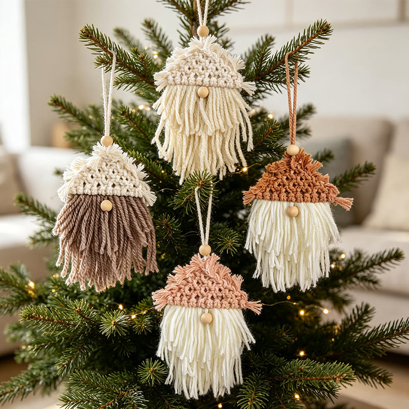 Rubbyoo Boho Christmas Decoration - Handmade Knitted Scandinavian Gnome | Holiday Home Ornament - Four-piece set - image 1