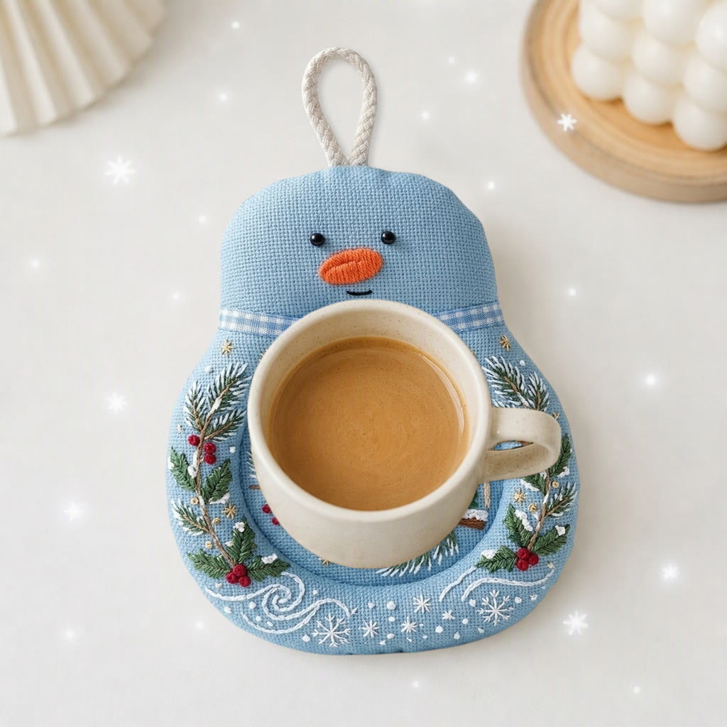 Rubbyoo Snowman Coaster Embroidery Kit - British Christmas Robin | Handmade Mag Mat Gift For The Family | Vintage Winter Holly & Pine Design - image 7