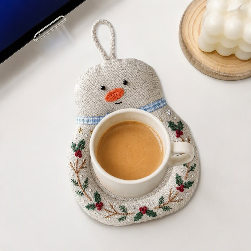 Rubbyoo Snowman Coaster Embroidery Kit - Christmas Togetherness Robin Couple | Round Fabric Cup Mat | Heritage New Year Keepsake For Loved Ones - image 10