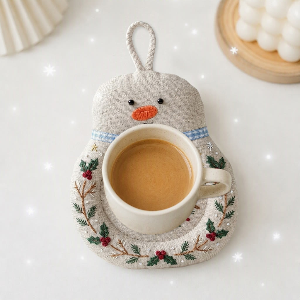 Rubbyoo Snowman Coaster Embroidery Kit - Christmas Togetherness Robin Couple | Round Fabric Cup Mat | Heritage New Year Keepsake For Loved Ones - image 8