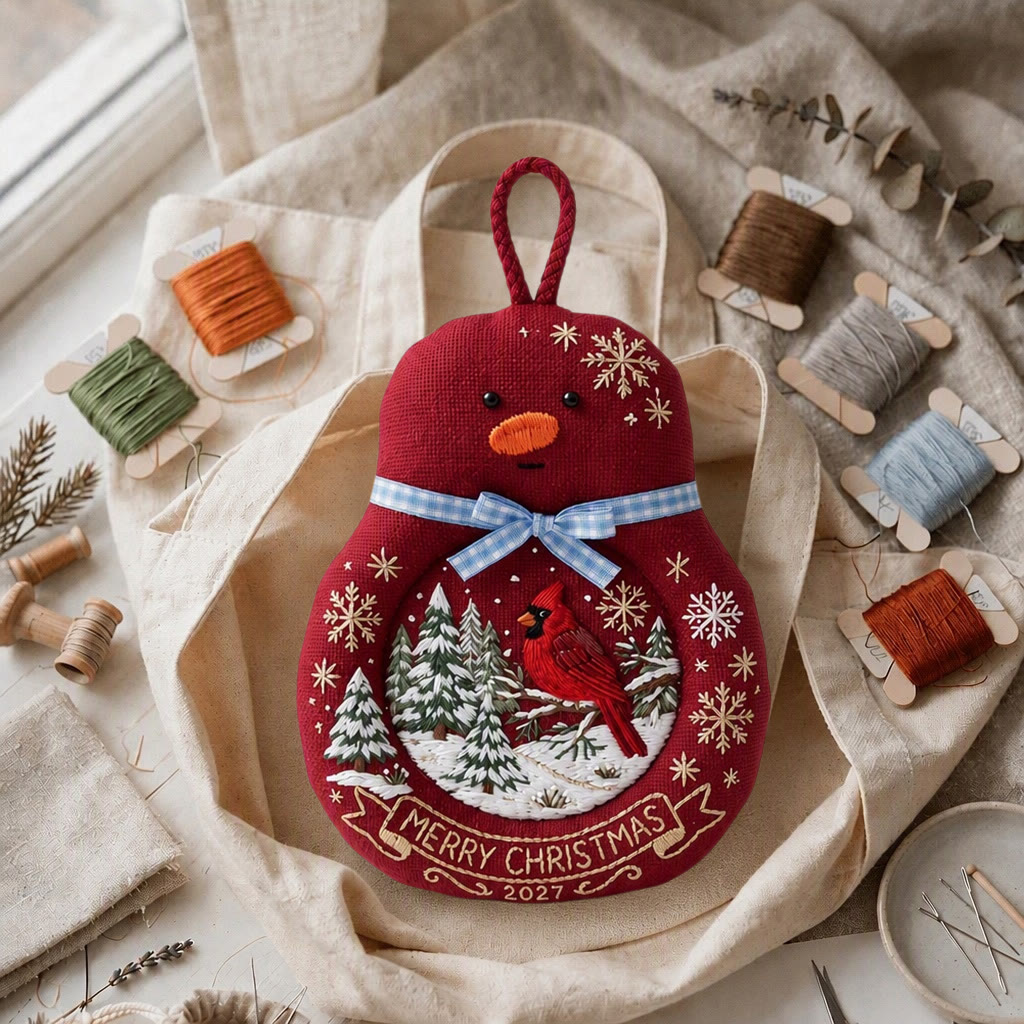 Rubbyoo Snowman Coaster Embroidery Kit - Christmas Red Cardinal | Snowy Pine Forest Holiday Decoration | Snowflake Tea Cup Mat - image 3