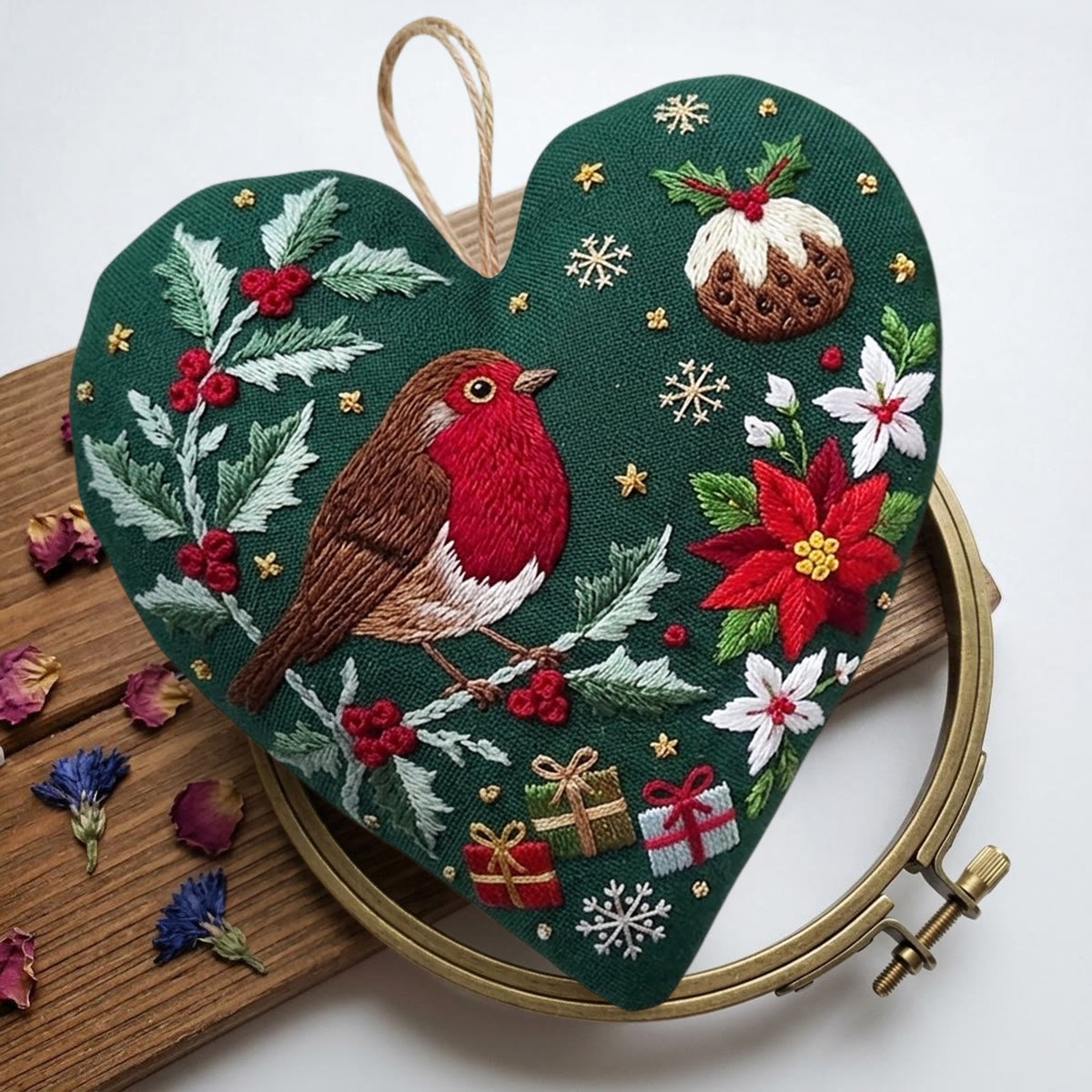 Rubbyoo Heart Embroidery Kit -  Christmas Red Robin | Floral Winter Needlepoint Craft For Kids | Woodland Nature Diy Decor Gift - image 4
