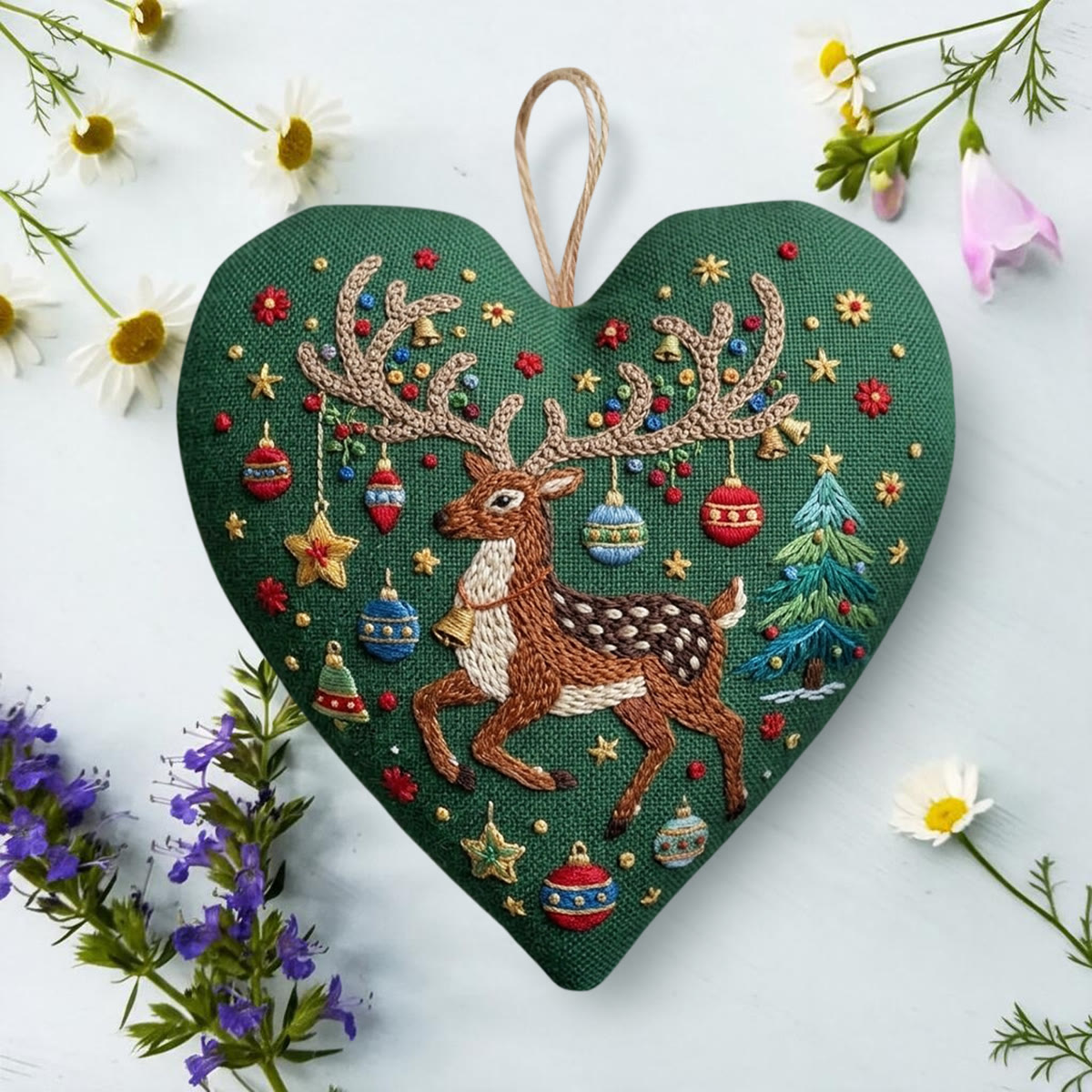 Rubbyoo Heart Embroidery Kit -  Cheerful Christmas Reindeer | Ideal Christmas Tree Hangings  | Heartwarming Holiday Home Decor Gift For Beginners - image 2