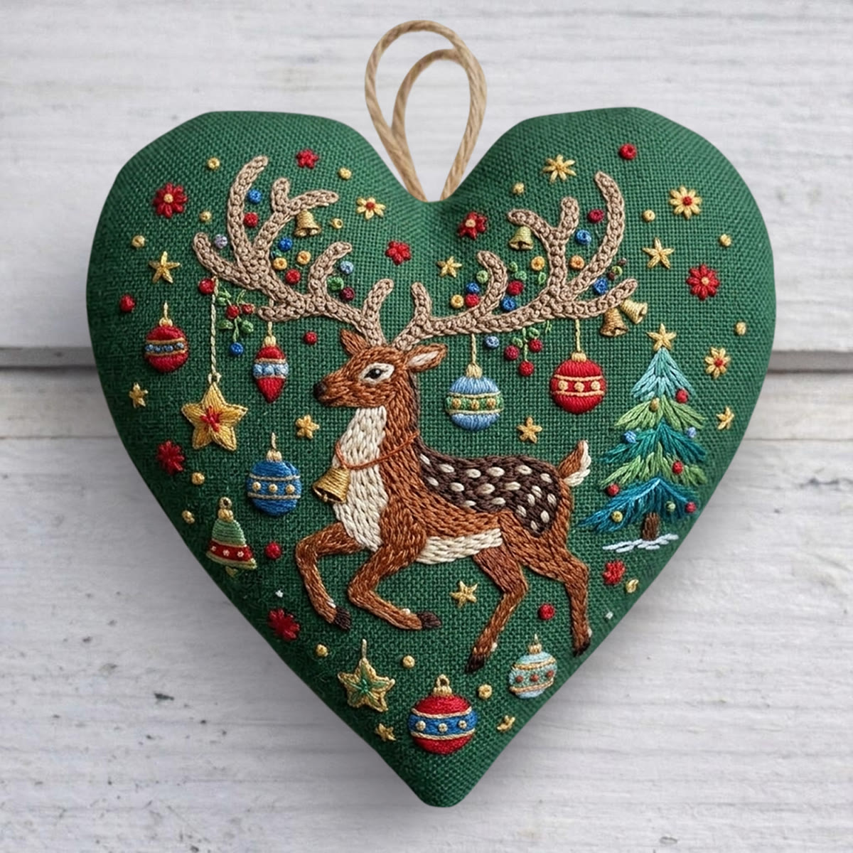 Rubbyoo Heart Embroidery Kit -  Cheerful Christmas Reindeer | Ideal Christmas Tree Hangings  | Heartwarming Holiday Home Decor Gift For Beginners - 6 inches hoop kit - image 1