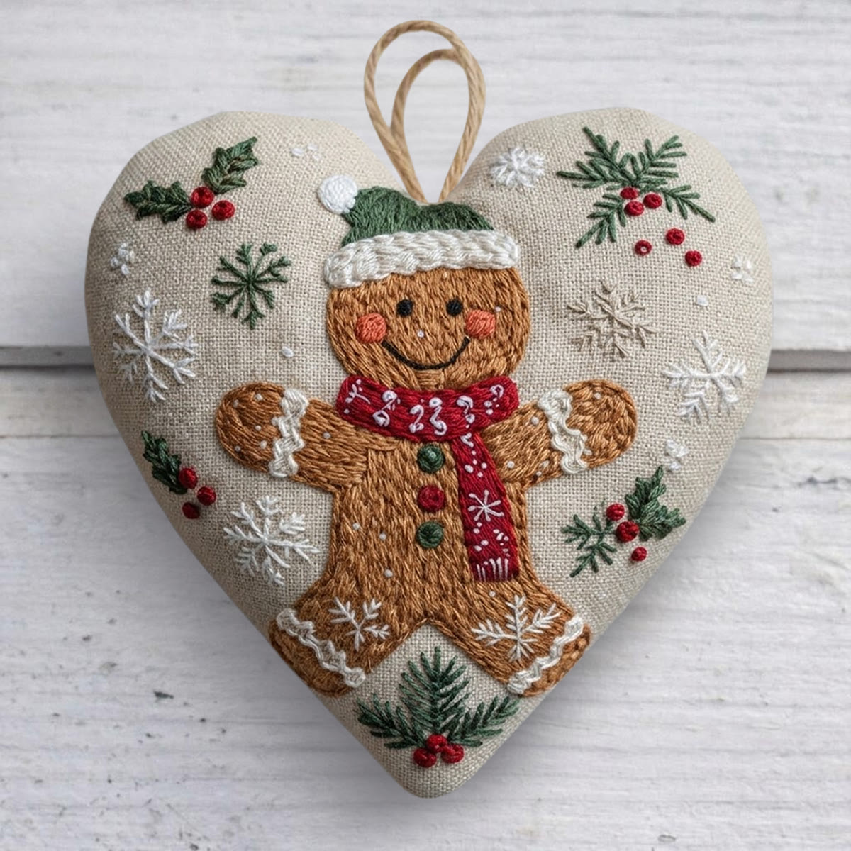Rubbyoo Heart Embroidery Kit -  Adorable Gingerbread Man | Ideal Holiday Needlepoint For Beginners | Cute Christmas Kitchen Wall Decor  - 6 inches hoop kit - image 1