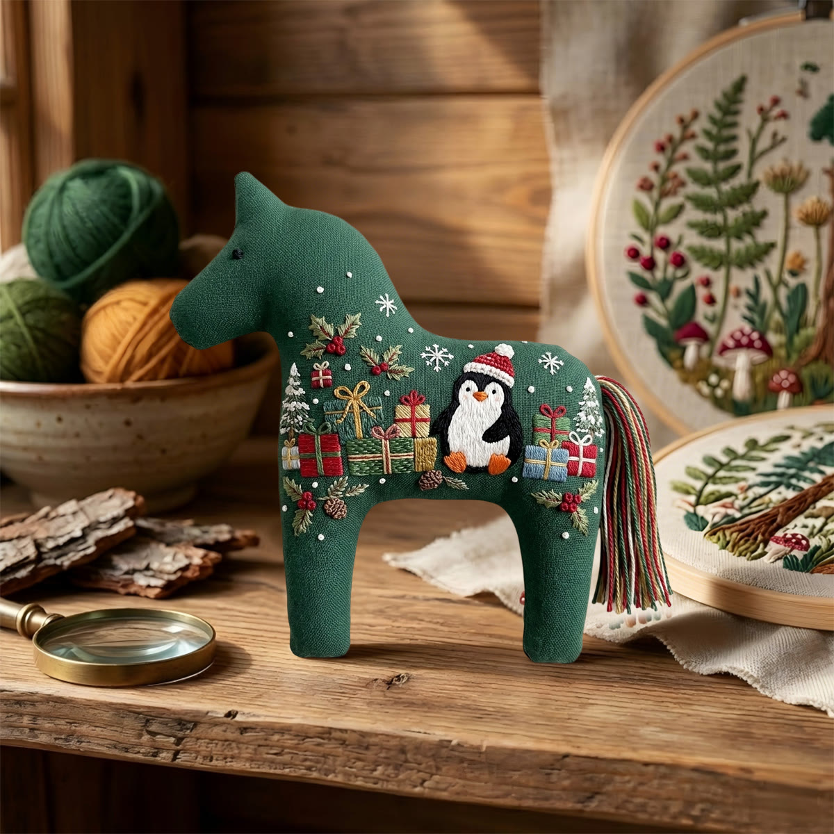 Rubbyoo Dala Horse Embroidery Kit - Penguins With Lots Of Gifts | Cozy Christmas Shelf Decor | Adorable Nursery Room Hoop Art - image 4