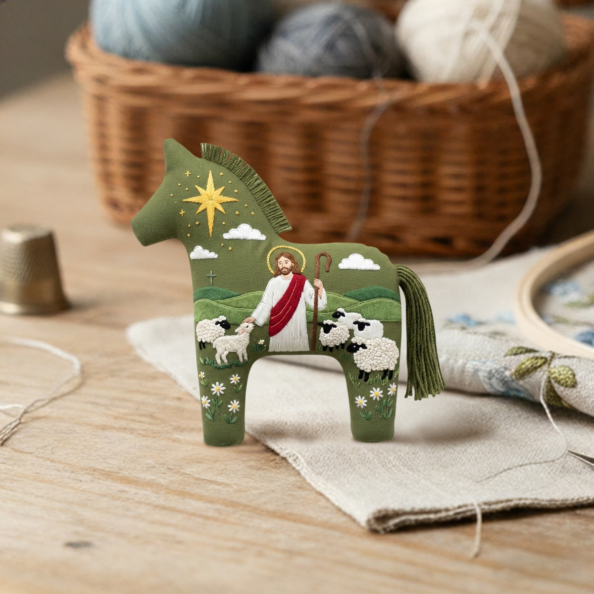Rubbyoo Dala Horse Embroidery Kit - The Shepherd Saint Jesus | Religious Holiday Accent | Christmas Hoop Art Gift For Faith-filled Families - image 3