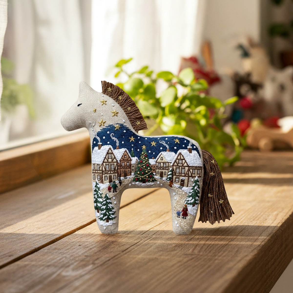 Rubbyoo Dala Horse Embroidery Kit - The Rustic Snowy Village | Festive Night Scene Craft For Christmas Decor | Winter Scene Diy Needlework For Beginners - image 2