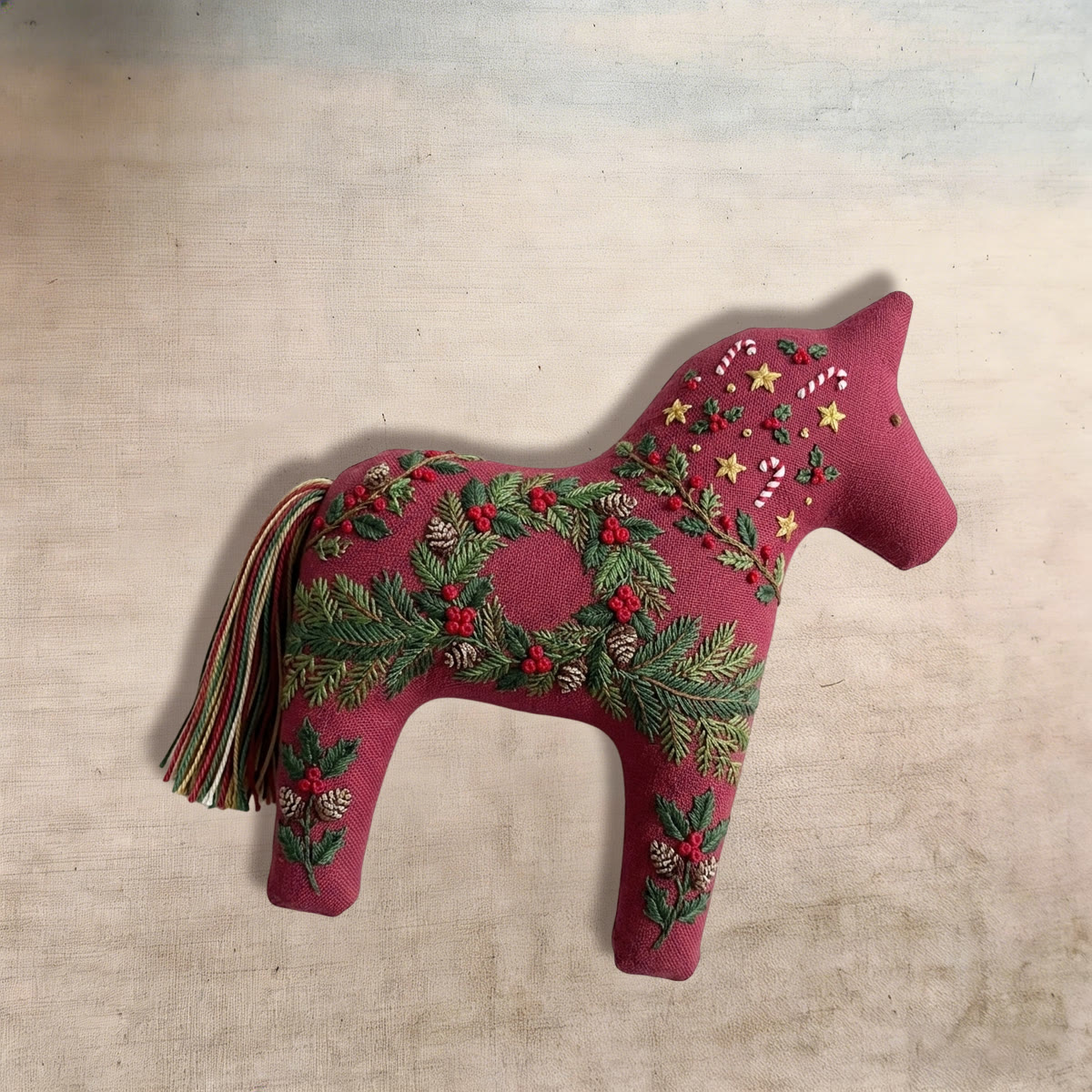 Rubbyoo Dala Horse Embroidery Kit - Vintage Evergreen And Pinecone | Christmas Holly Berry Pattern | Heritage New Year Keepsake - image 8