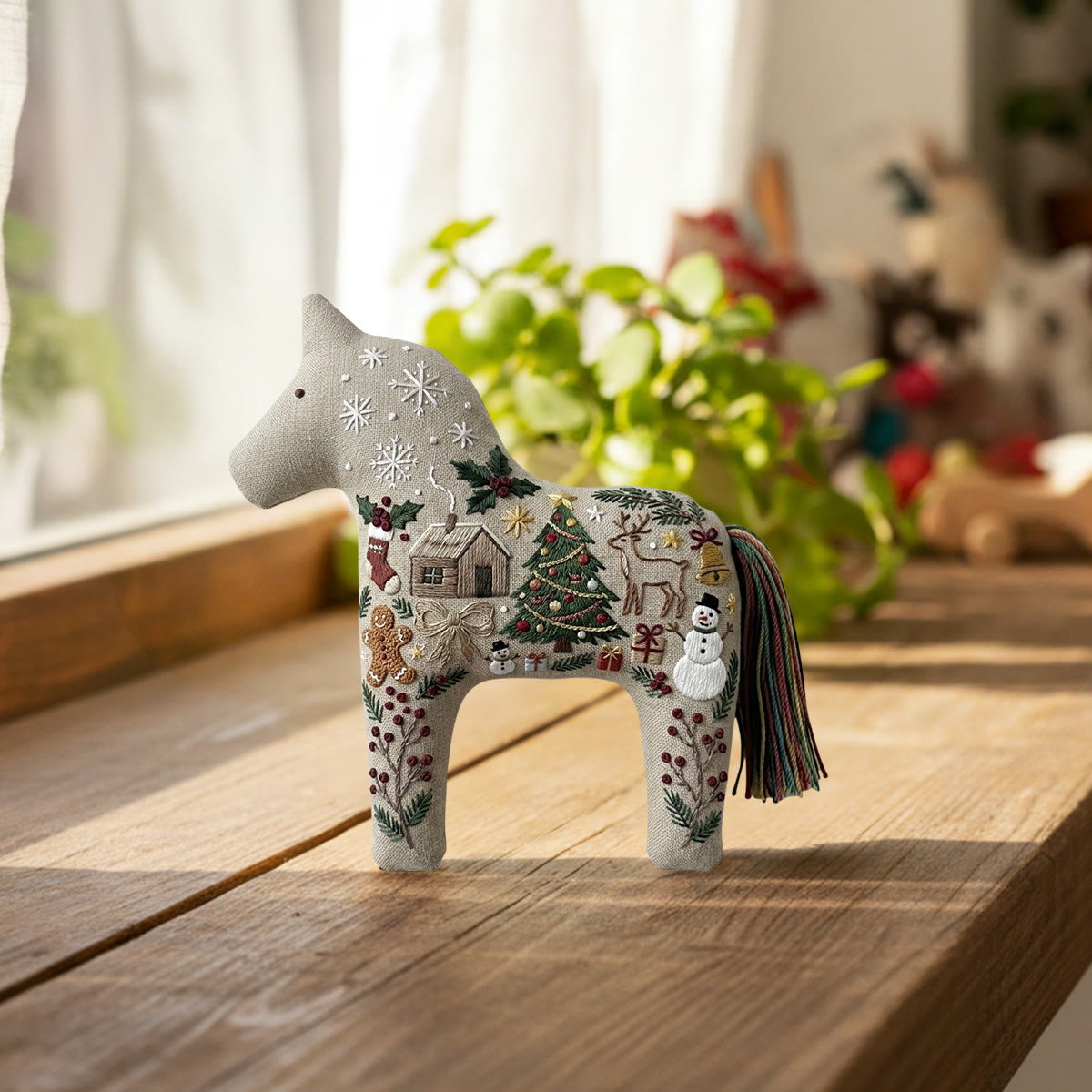 Rubbyoo Dala Horse Embroidery Kit - Joyous And Festive Christmas | Cozy Winter Cabin Yard | Rustic Cottagecore Wall Hanging - image 2