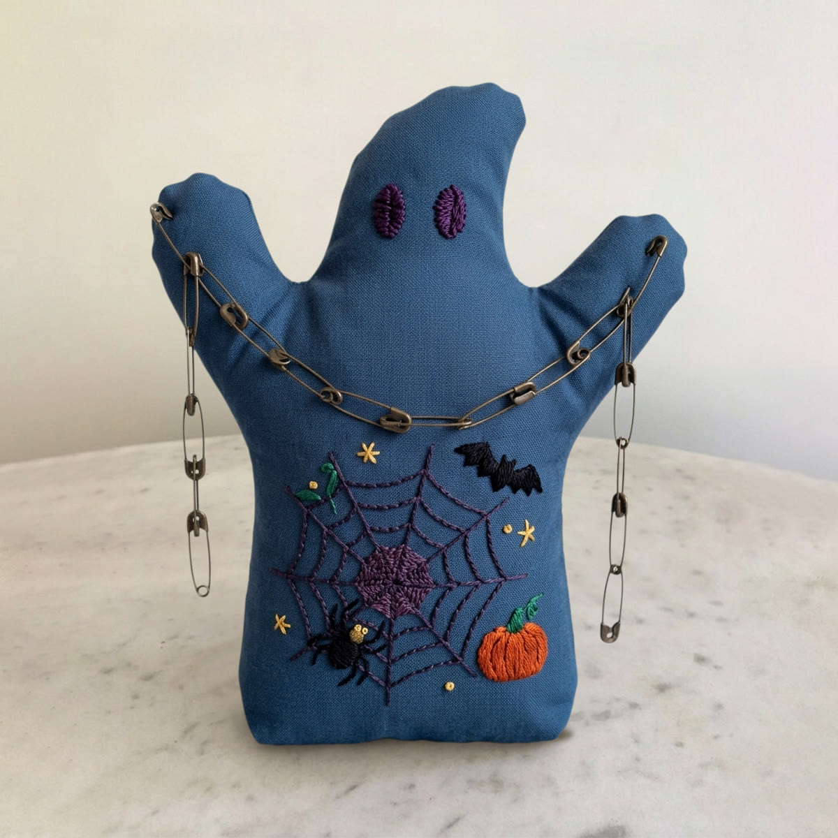 Rubbyoo Ghost Embroidery Kit - Halloween Spotted Spider Web | Beginner-friendly Gothic Needlework | Witchy Handmade Gift For Kids - 6 inches hoop kit - image 1